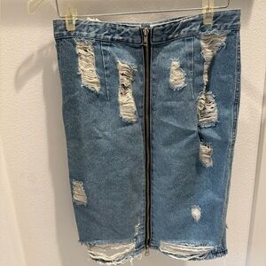 Distressed Denim Skirt